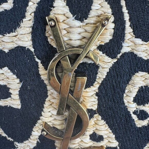 Saint Laurent YSL Raffia Calfskin Leopard Print Monogram Lou Camera Bag Natural - Picture 7 of 16